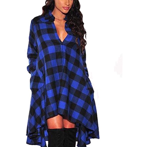 Dresses & Skirts - 🆕New Plaids Irregular Hem Casual Shirt Dress